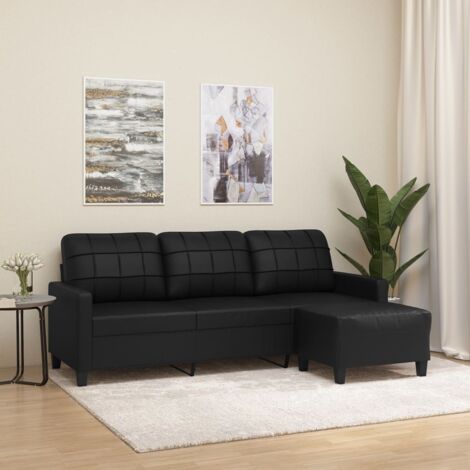 Canapé à 3 places, Banquette Sofa de Salon, Canapé droit avec repose-pieds Noir 180 cm Similicuir DESIGN IN (1/5)