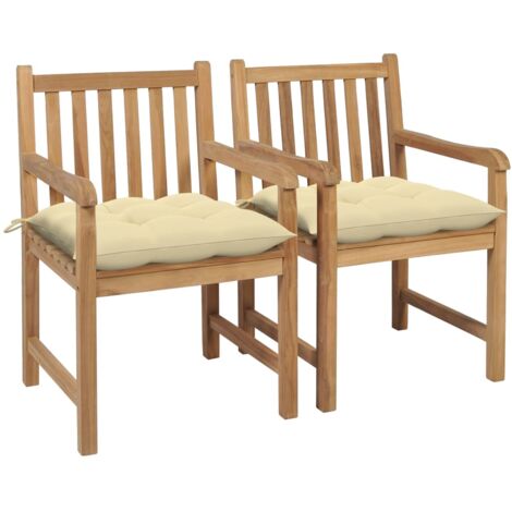 2 pcs Chaises de jardin, Chaises d'extérieur, Fauteuils de jardin avec coussins blanc crème bois de teck togp47423 DESIGN IN (1/5)