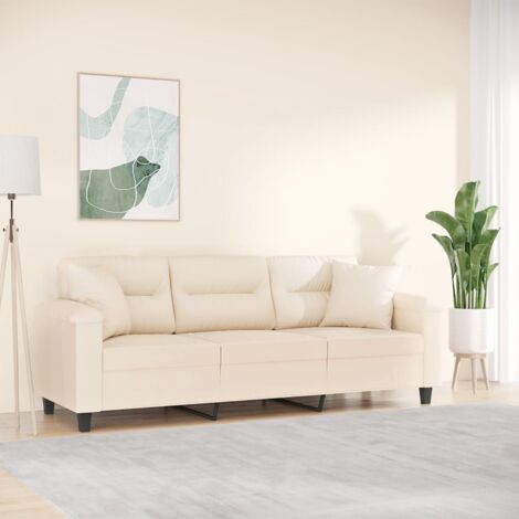 Canapé 3 places, Canapé droit, Banquette Sofa de Salon avec oreillers beige 180 cm tissu microfibre WFE393376 DESIGN IN (1/5)