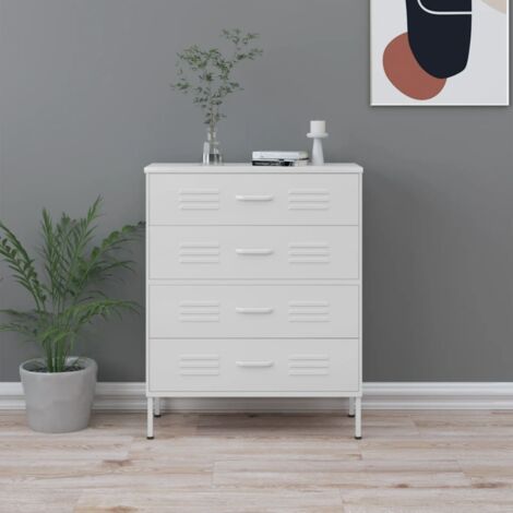 Commode Armoire à tiroirs Armoire de rangement Blanc 80x35x101,5 cm Acier 49224 (1/5)