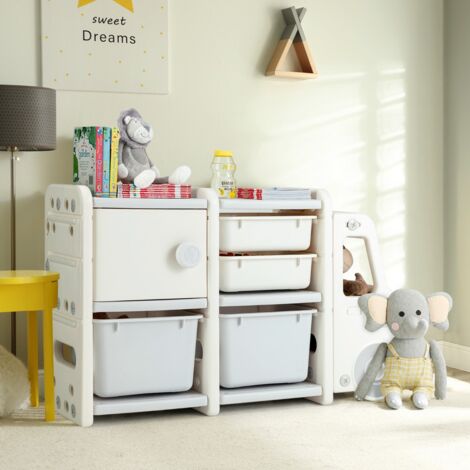 Meuble de Rangement Jouets pour Enfant 2 bac 2 tiroirs et 1 placard 110 x 32 x 66 (L x l x H) CM Gris CW9371 Maison Chic