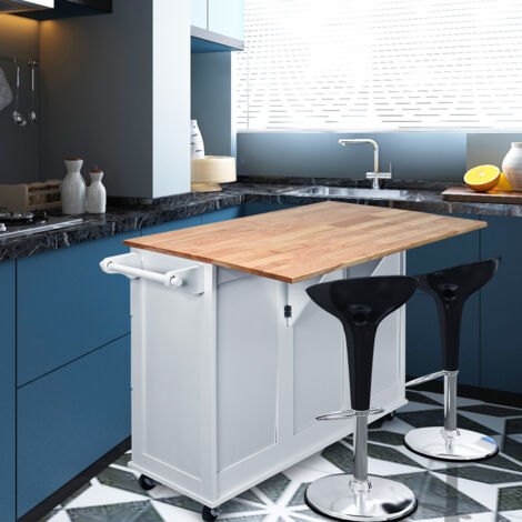 Desserte sur Roulettes Service de Cuisine de Roulant avec Plans de Travail Rabattable en Bois Armoire de Rangement Maison Chic (1/5)