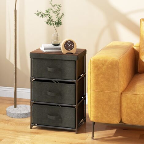 Commode, Armoire de Rangement 3 Tiroirs Tissu Table Chevet Cadre Métal Chambre Industriel Noir CWXT2990 DESIGN IN (1/3)