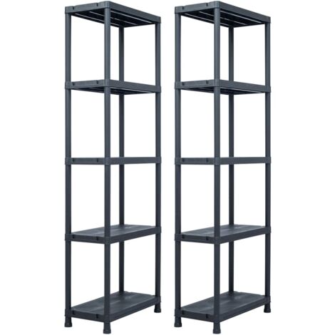 Lot de 2 Étagères de rangement Rayonnage Meuble Étagère Meuble de rangement Noir 125 kg 60x30x180 cm Plastique 67540