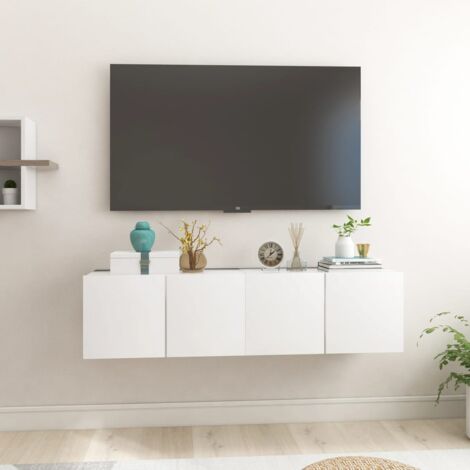 Meubles TV suspendus 2 pcs Bancs TV Armoires de rangement Blanc 60x30x30 cm 15093 (1/5)