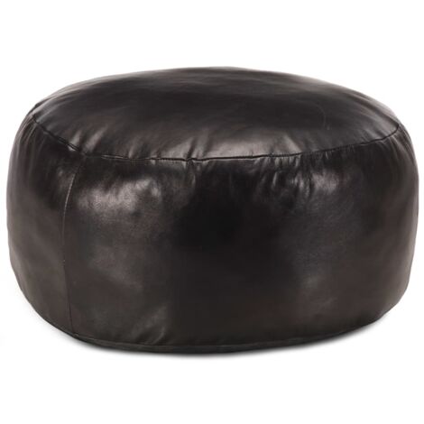 Pouf Pouf de Salon Tabouret Bas 60 x 30 cm Noir Cuir véritable de chèvre 47690 (1/3)