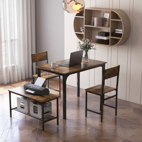 Ensemble Table et 2 Chaise 1 Banc 4 Personnes Style Industriel Structure en Métal pour Salle à Manger Restaurant Cuisine Café Maison Chic (1/5)