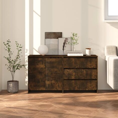 Lot de 2 Buffets Bahut Meubles de rangement Commode Chêne fumé Bois d'ingénierie 83008 (1/5)