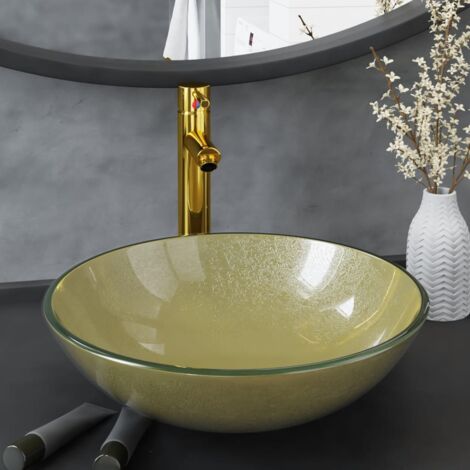 Lavabo de bain, Vasque de luxe, Evier, Bac à laver avec robinet et drain à poussoir verre trempé pwfn59192 DESIGN IN (1/5)