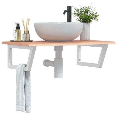Étagère de Salle de Bain, Étagère de vasque murale, Meuble sous Vasque acier et bois de chêne massif FR294376 DESIGN IN (1/5)