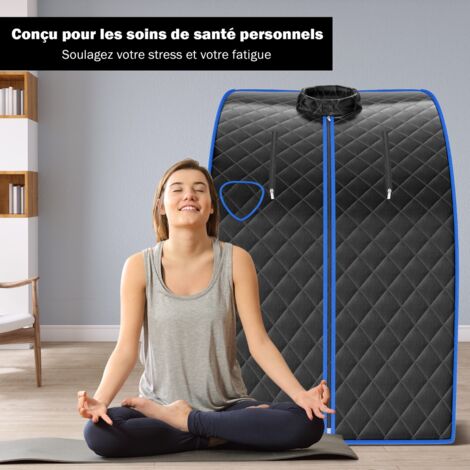 Cabine de Sauna Portable Pliable 3L avec Télécommande 9 Options de Minuterie Fonction de Vaporisation Puissance 1000 W Noir CW2290 Maison Chic