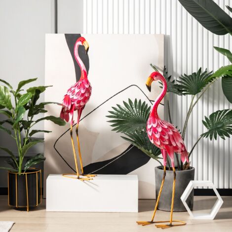 Lot De 2 Statues De Grue Pour Jardin - Métal, Imperméable, Colorées
