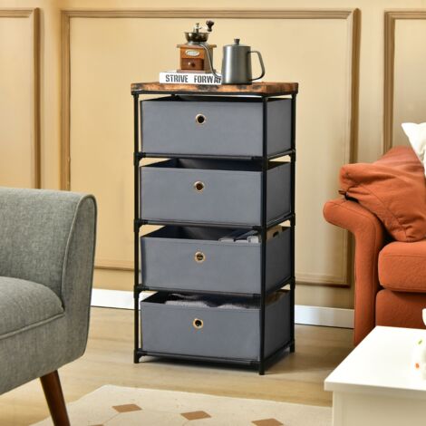 Commode 4 Tiroirs en Tissu Commode Chambre avec Cadre en Métal et Plateau Commode Haute pour Chambre Adulte/Enfant 42 x 33,5 x 84,5cm Gris Maison Chic (1/5)