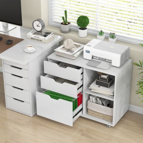 Classeur à 3 Tiroirs Support d'Imprimante Mobile avec Etagère Réglable Classeur Latéral à Roulettes pour Lettre A4 Blanc CW2262 Maison Chic (1/3)