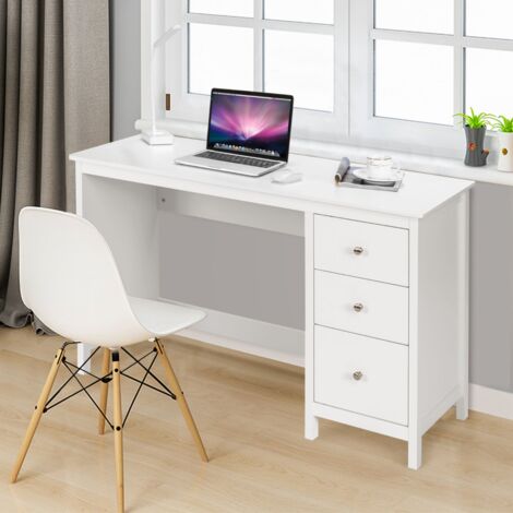 Bureau D'Ordinateur 120x60cm Mericonia - Blanc - Avec Étagère Basse - Cadre Acier V - Pour Bureau à Domicile, Étudiant