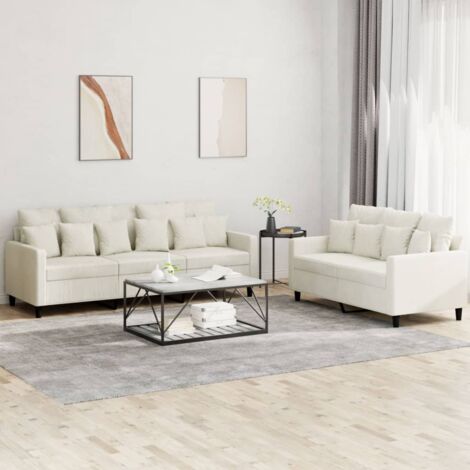 Ensemble de canapés 2 pcs, Canapés droit, Banquettes Sofa de Salon avec coussins Crème Velours DESIGN IN (1/5)