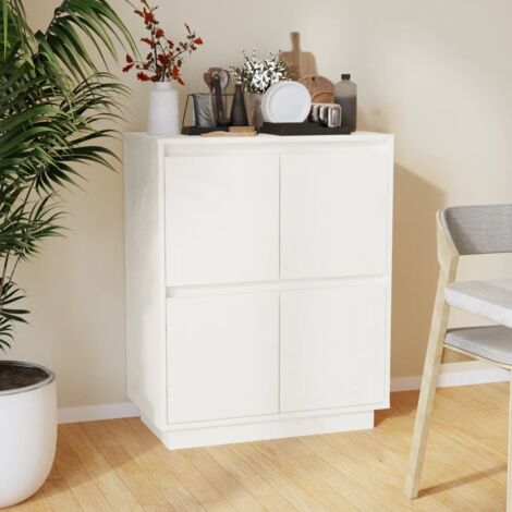 Buffet Bahut Meuble de rangement Commode Blanc 60x34x75 cm Bois massif de pin 88607 (1/5)