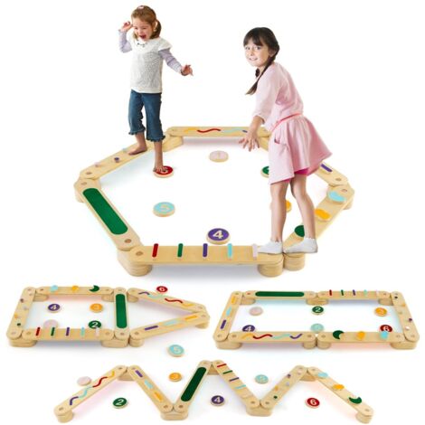 Poutres d'équilibre en bois pour tout-petits, 6PCS, jouet Montessori pour enfant 2-6 ans, avec pierres d'obstacle pour coordination, motricité, gymnastique, intérieur, extérieur, filles, garçons | FR