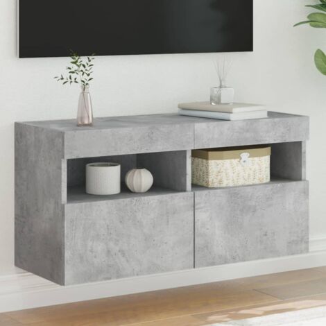 Meuble TV mural,Meuble de Rangement,Banc TV avec lumières LED gris béton 80x30x40 cm CFW423446 (1/5)