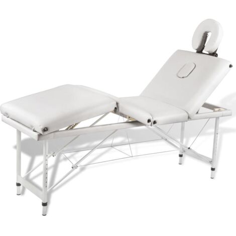 Table pliable de massage Blanc crème 4 zones Lit de massage  Table de Soin au cadre aluminium 89354