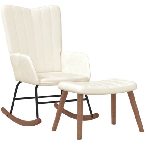 Chaise à bascule Fauteuil à bascule Fauteuil de Relaxation avec repose-pied Blanc crème Velours 91553 (1/5)