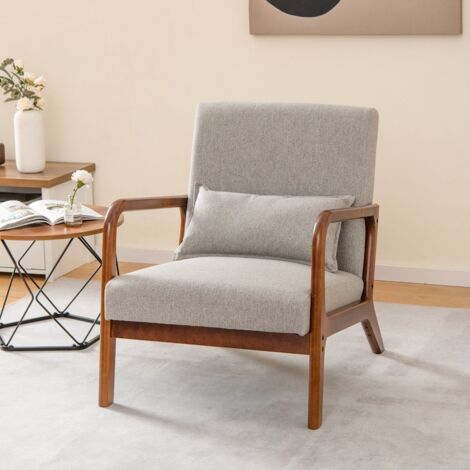 Chaise d'Appoint Moderne en Bois de Caoutchouc Coussin Lombaire Gris CWXT2493 DESIGN IN (1/3)