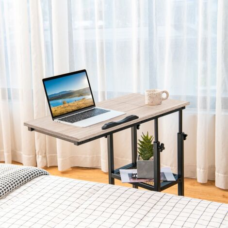 Table d’Appoint Plateau Inclinable à 5 Positions Roulettes Verrouillables Cadre en Acier Style Industriel Brun Maison Chic (1/5)