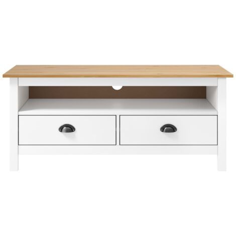 Meuble TV, Banc TV, Armoire de rangement Hill Range Blanc Banc TV 110x40x47 cm Bois de pin solide LWW49123 DESIGN IN (1/4)