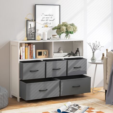 Commode à 5 Tiroirs Tissu 2 Étagères Ouvertes Meuble de Rangement de Chambre Salon Couloirs Entrées 100 x 30 x 78 cm Blanc Maison Chic (1/5)