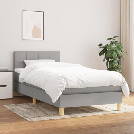 Lit simple - 90x190 cm, Sommier à lattes de lit et matelas Gris clair Tissu FR253910 DESIGN IN (1/5)