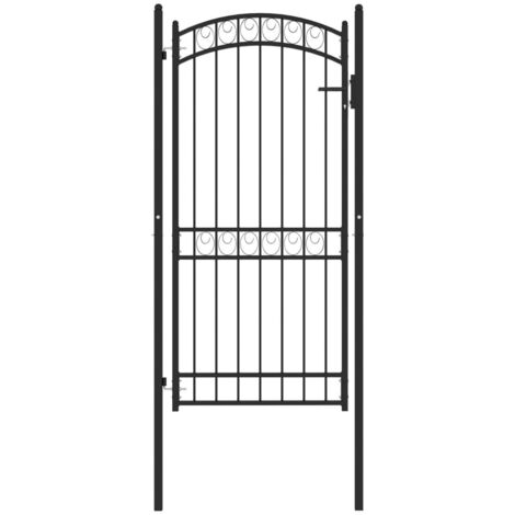 Portail, Porte de jardin, Portillon de clôture avec dessus arqué Acier 100x200 cm Noir WFE691495 DESIGN IN (1/5)