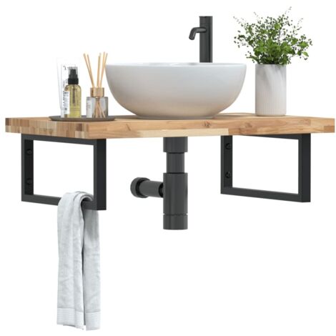 Étagère de Salle de Bain, Étagère de vasque murale, Meuble sous Vasque acier et bois massif d'acacia FR614887 DESIGN IN (1/5)