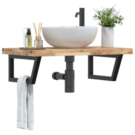 Étagère de Salle de Bain, Étagère de vasque murale, Meuble sous Vasque acier et bois massif d'acacia FR694076 DESIGN IN (1/5)