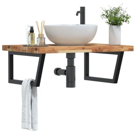Étagère de Salle de Bain, Étagère de vasque murale, Meuble sous Vasque acier et bois massif d'acacia FR938371 DESIGN IN (1/5)