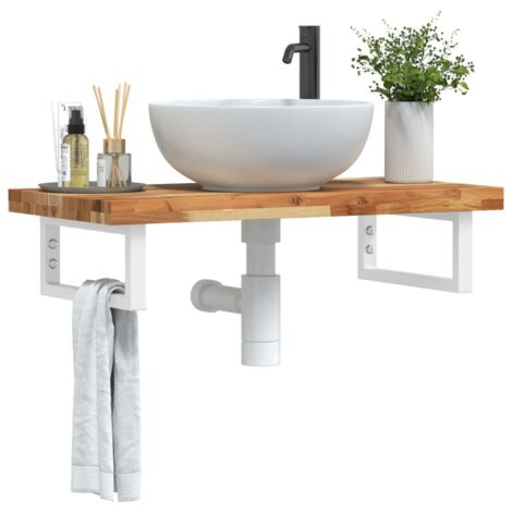 Étagère de Salle de Bain, Étagère de vasque murale, Meuble sous Vasque acier et bois massif d'acacia FR599992 DESIGN IN (1/5)