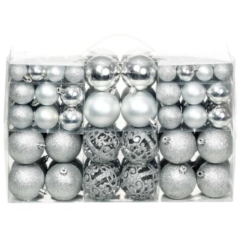 100 pcs Ensemble de boules, Décorations pour sapin de Noël 3,4,6 cm Argenté QDQ68621 DESIGN IN (1/5)