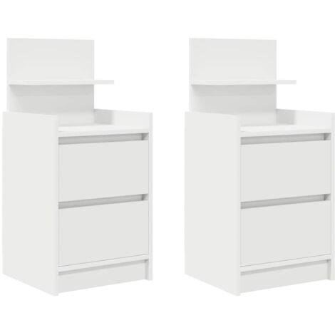 Relaxdays Table De Nuit Avec 2 Tiroirs, Table De Chevet, HLP : 52x45x40 Cm, Chambe Et Salon Moderne Blanc Dore 92591787