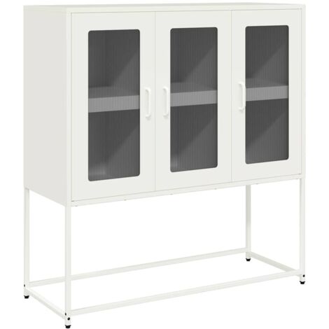 Buffet,Bahut,Meuble de Rangement blanc 100,5x39x107 cm acier laminé à froid CFW10422 (1/5)