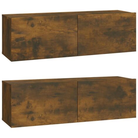 Meubles TV muraux 2 pcs,Banc TV,Armoire TV chêne fumé 100x30x30cm bois d'ingénierie CFW588774 (1/5)