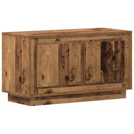 Meuble TV Avec Roulettes Style Vieux Bois | Dimensions 80x40x45 Cm, 4 étagères Ouvertes | Bois D'ingénierie Robuste Et Résistant à L'humidité