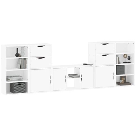 Ensemble meuble TV avec étagère murale et rangements décor chêne | Maison et Styles