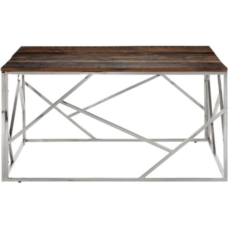 Table basse argenté acier inoxydable et mélèze massif CFW19253