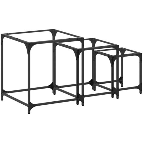 3 pcs Tables basses,Table d'appoint,Table de Salon gigognes dessus en verre transparent acier CFW60885 (1/5)