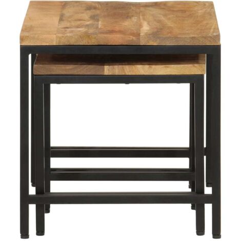 Tables Gigognes Hexagonales WOMO-DESIGN – Bois Manguier Massif & Fer Blanc – Set De 2