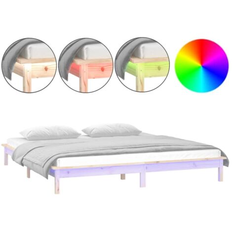Lit double,Lit adulte,Cadre de lit à LED sans matelas 150x200 cm bois massif CFW9942626 (1/5)