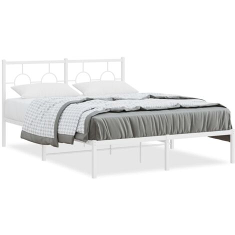 Lit double,Lit adulte,Cadre de lit métal sans matelas et tête de lit blanc 135x190 cm CFW7017870 (1/5)