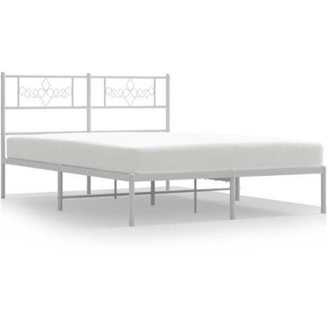 Lit double,Lit adulte,Cadre de lit métal sans matelas et tête de lit blanc 135x190 cm CFW4136771 (1/5)