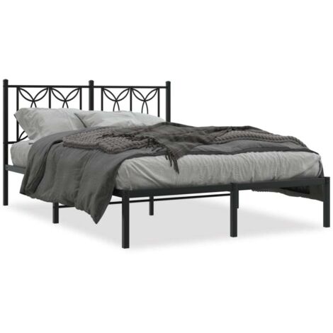 Lit double,Lit adulte,Cadre de lit métal sans matelas avec tête de lit noir 135x190cm CFW3579615 (1/5)
