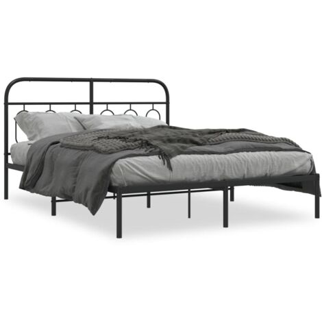 Lit double,Lit adulte,Cadre de lit métal sans matelas avec tête de lit noir 135x190cm CFW8095706 (1/5)