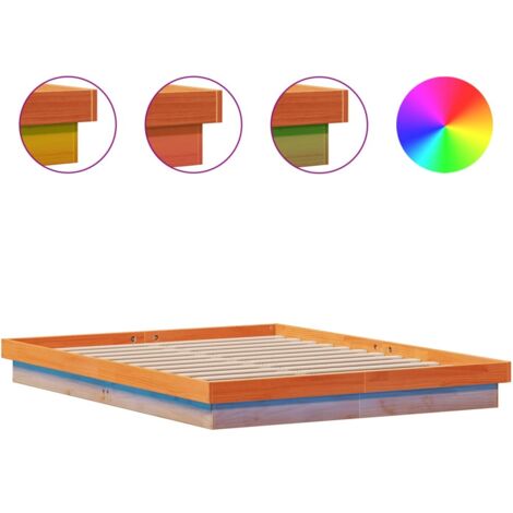 Lit double,Lit adulte,Cadre de lit à LED sans matelas 150x200 cm bois massif CFW8601926 (1/5)